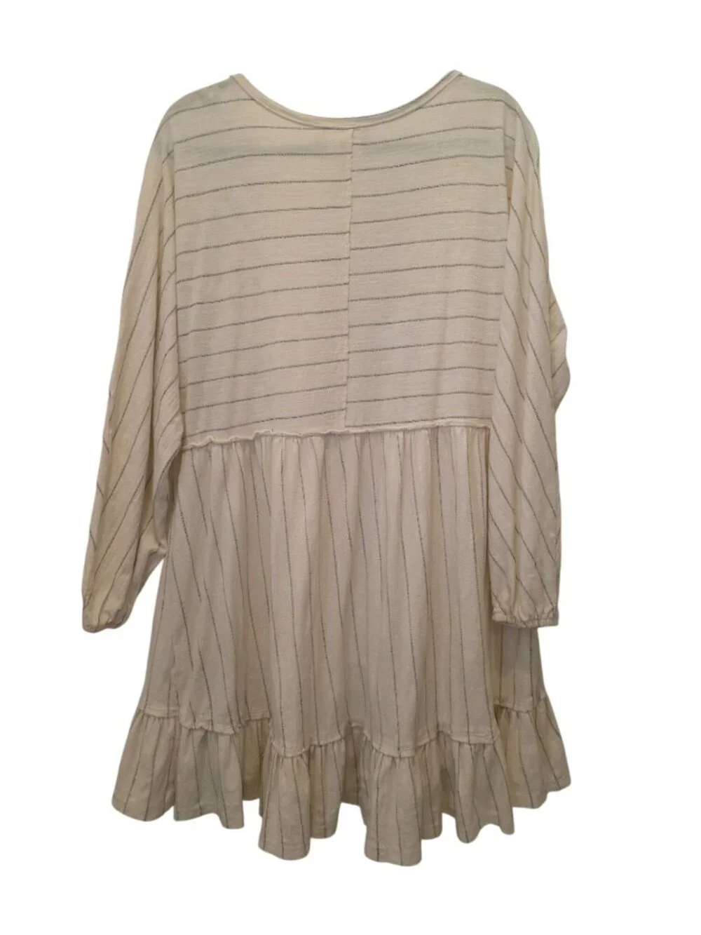 FP Beach April Cream Boho Striped Ruffle Hem Long Sleeve Tunic Mini Dress Sz S - Picture 2 of 10